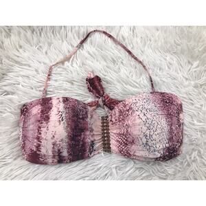 Despi 1 Piece Bikini Swimsuit Women's Pink Snake Bandeau Convertible Top Sz LG